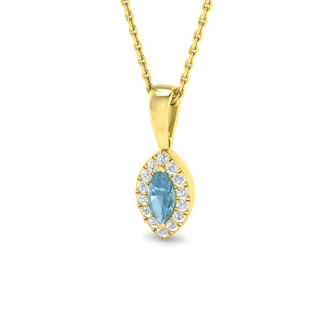 Aquamarine Halo Pendant in 10K/14K gold and platinum with certified lab-grown or natural diamonds