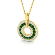 Emerald Double Halo Circle Pendant Necklace Without Chain - UK Made in 10K/14K gold and platinum with certified lab-grown or natural diamonds