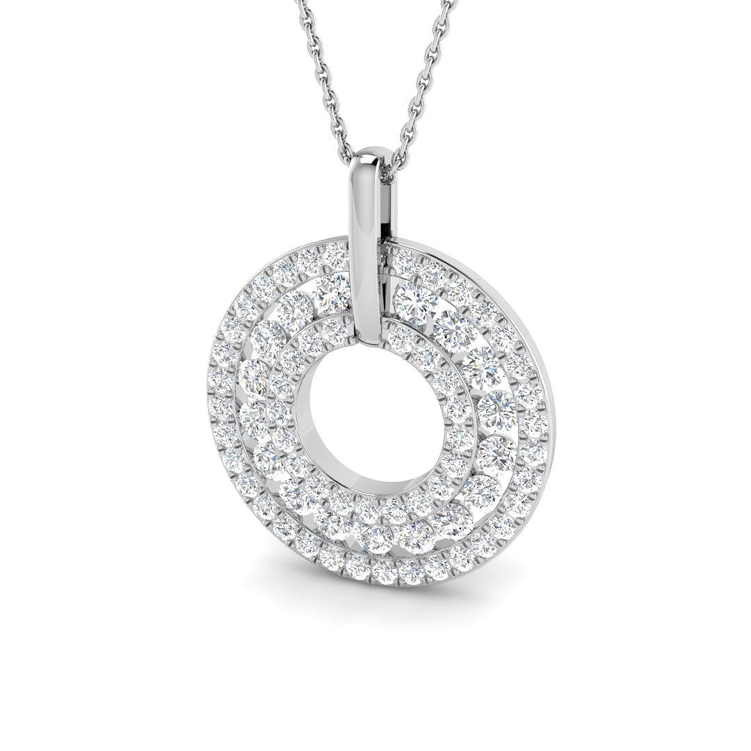 Round Diamond Halo Pendant 1.75 in 10K/14K gold and platinum with certified lab-grown or natural diamonds