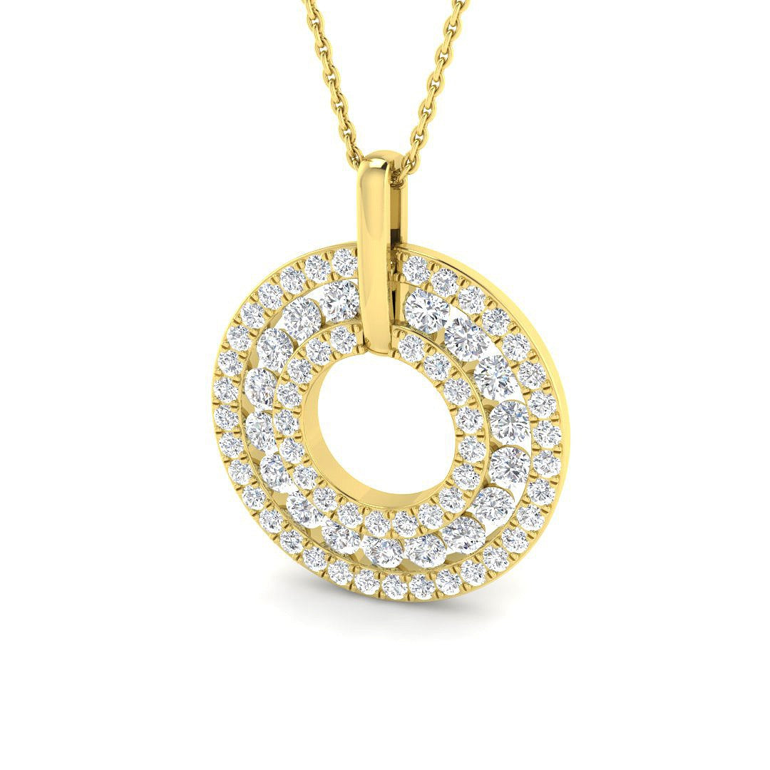 Round Diamond Halo Pendant 1.75 in 10K/14K gold and platinum with certified lab-grown or natural diamonds