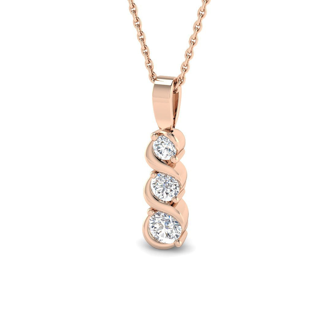 Three Stone Diamond Drop Pendant Necklace in 10K/14K gold and platinum with certified lab-grown or natural diamonds