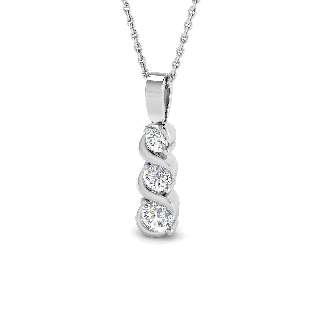Three Stone Diamond Drop Pendant Necklace in 10K/14K gold and platinum with certified lab-grown or natural diamonds