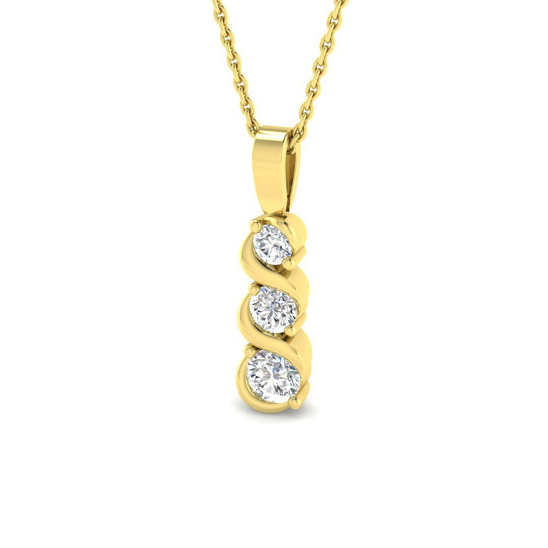 Three Stone Diamond Drop Pendant Necklace in 10K/14K gold and platinum with certified lab-grown or natural diamonds