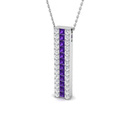 Amethyst Diamond Bar Pendant 1.25ct in 10K/14K gold and platinum with certified lab-grown or natural diamonds