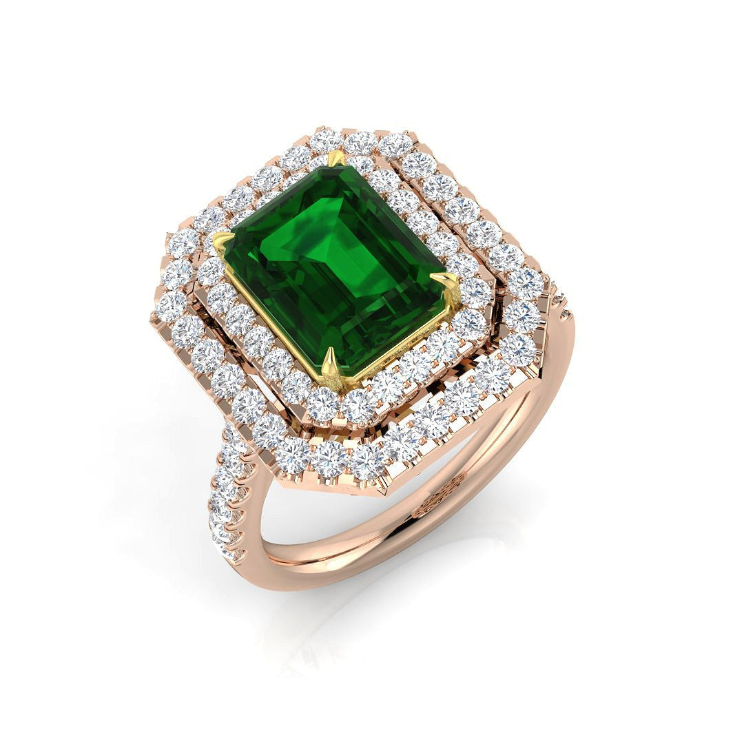 Diamond Sunbury Emerald Ring in 10K/14K gold and platinum with certified lab-grown or natural diamonds