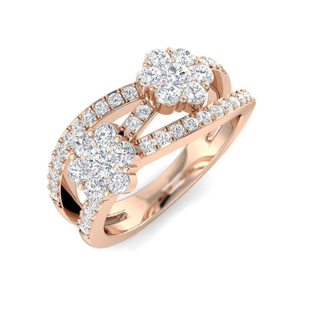 Double Cluster Diamond Ring 0.75ct in 10K/14K gold and platinum with certified lab-grown or natural diamonds