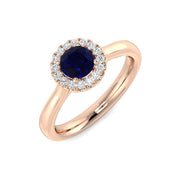 Diamond Blue Sapphire Halo Ring with Round Natural Pave Diamond in 10K/14K gold and platinum with certified lab-grown or natural diamonds