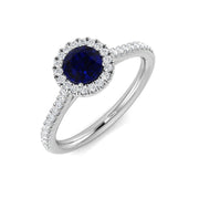 Round Blue Sapphire Halo Ring in 10K/14K gold and platinum with certified lab-grown or natural diamonds