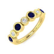 Blue Sapphire Diamond Bezel Set Half Eternity Ring in 10K/14K gold and platinum with certified lab-grown or natural diamonds