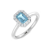 Emerald Cut Aquamarine Halo Ring in Gold & Platinum - Gold & in 10K/14K gold and platinum with certified lab-grown or natural diamonds