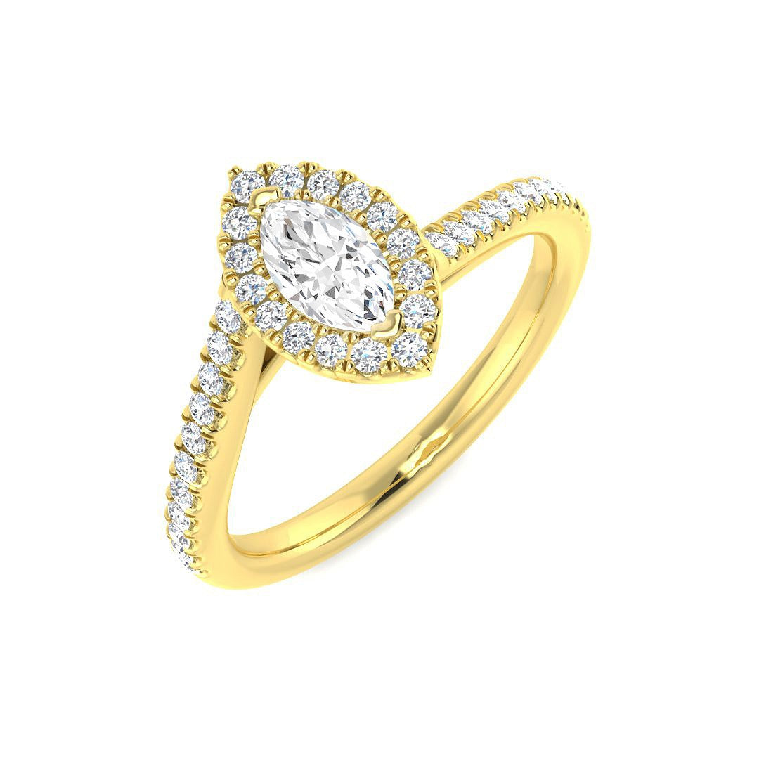 Marquise Cut Diamond Halo Engagement Ring in 10K/14K gold and platinum with certified lab-grown or natural diamonds