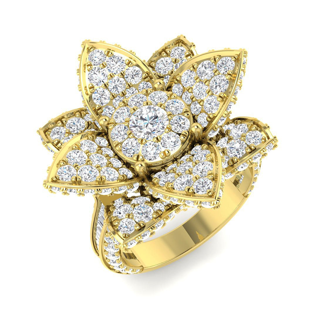 Floral Diamond Statement Ring 4ct Designer Petal UK Hallmarked in 10K/14K gold and platinum with certified lab-grown or natural diamonds