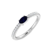 Oval Blue Sapphire Solitaire Ring with Diamond Pave Band in 10K/14K gold and platinum with certified lab-grown or natural diamonds