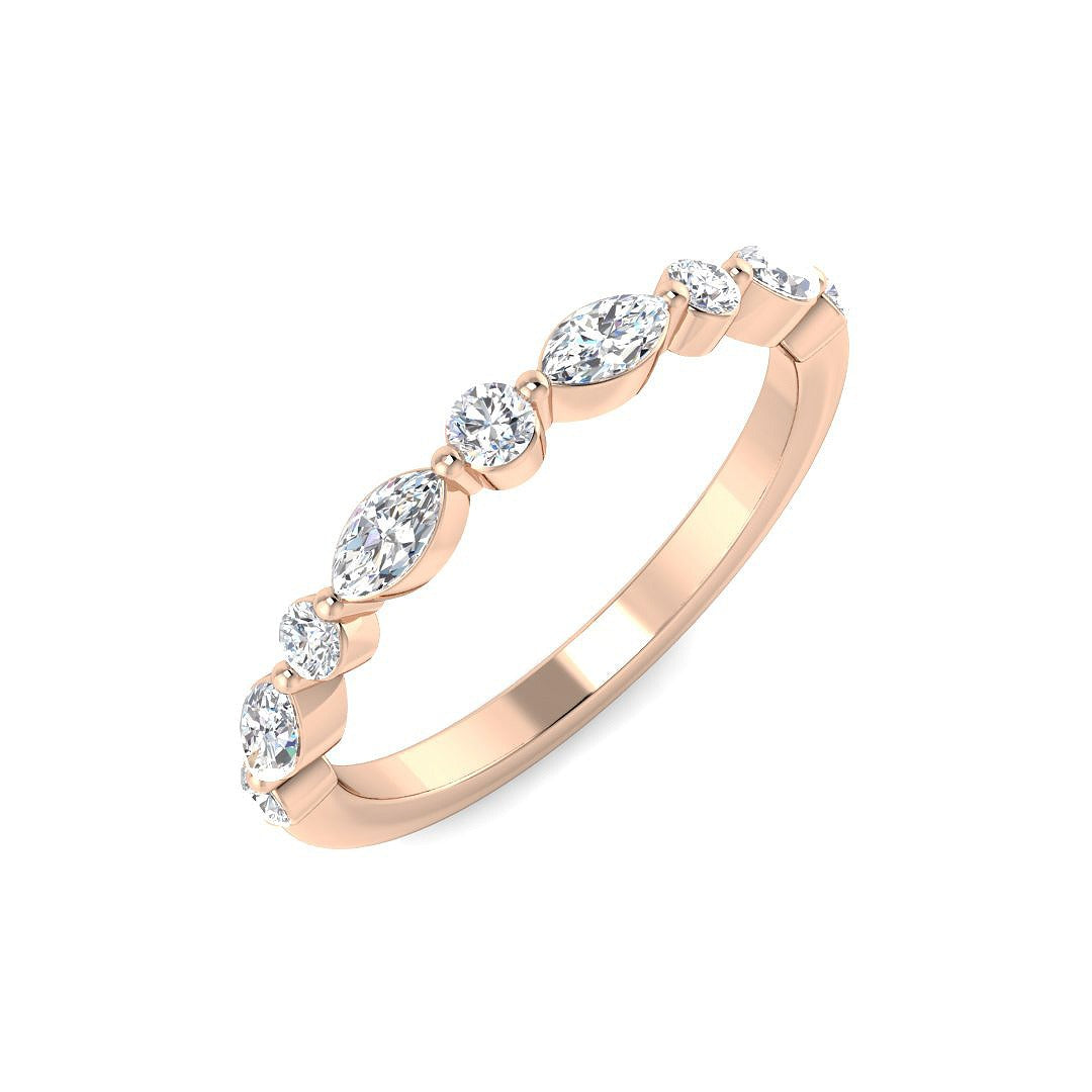 Round and Marquise Diamond Half Eternity Ring in 10K/14K gold and platinum with certified lab-grown or natural diamonds