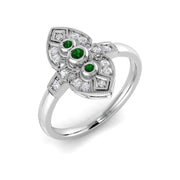 Emerald Trio Ring with Milgrain Diamond Design in 10K/14K gold and platinum with certified lab-grown or natural diamonds