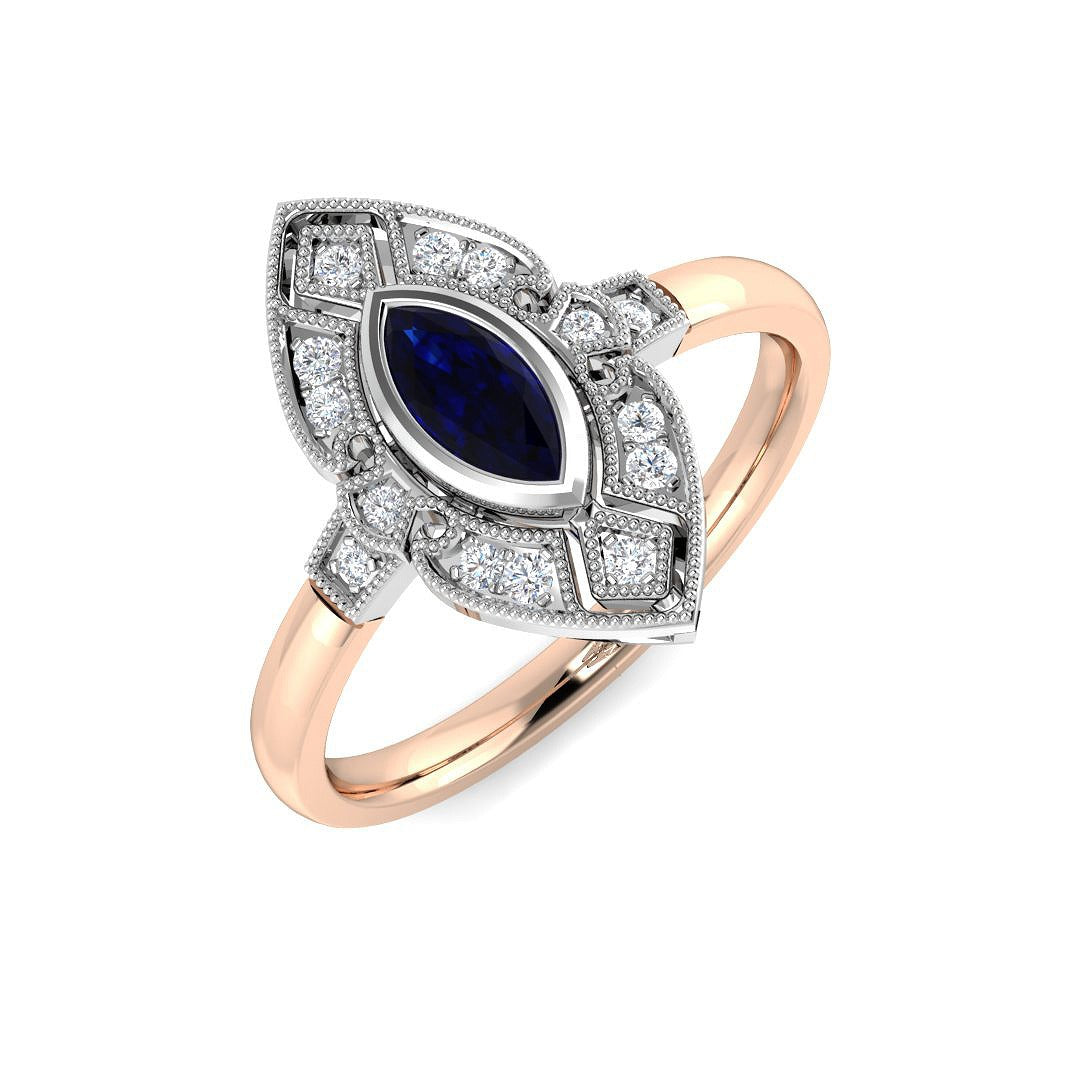 Diamond Barbek Blue Sapphire Ring in 10K/14K gold and platinum with certified lab-grown or natural diamonds