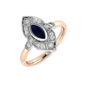 Diamond Barbek Blue Sapphire Ring in 10K/14K gold and platinum with certified lab-grown or natural diamonds