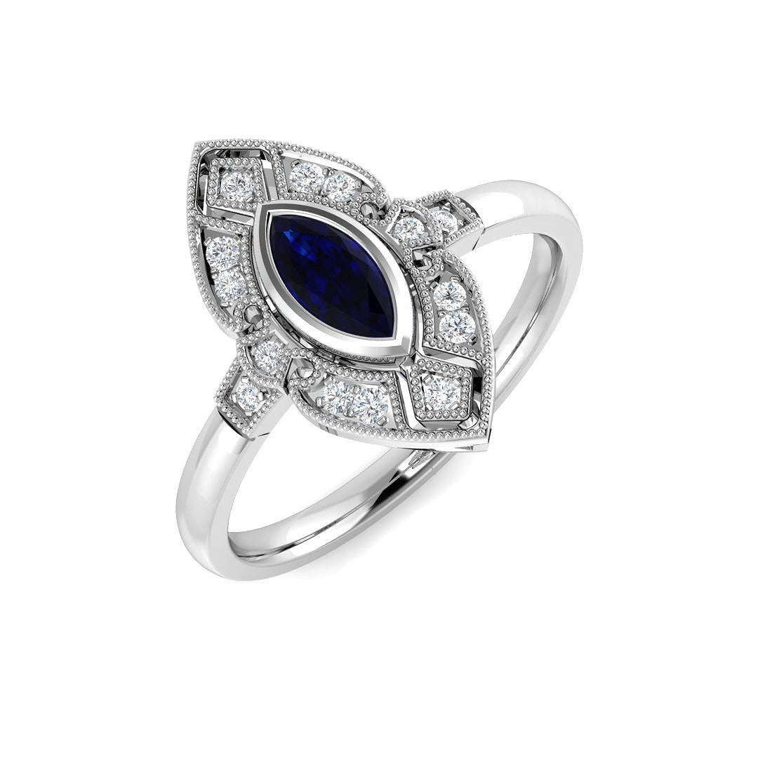 Diamond Barbek Blue Sapphire Ring in 10K/14K gold and platinum with certified lab-grown or natural diamonds