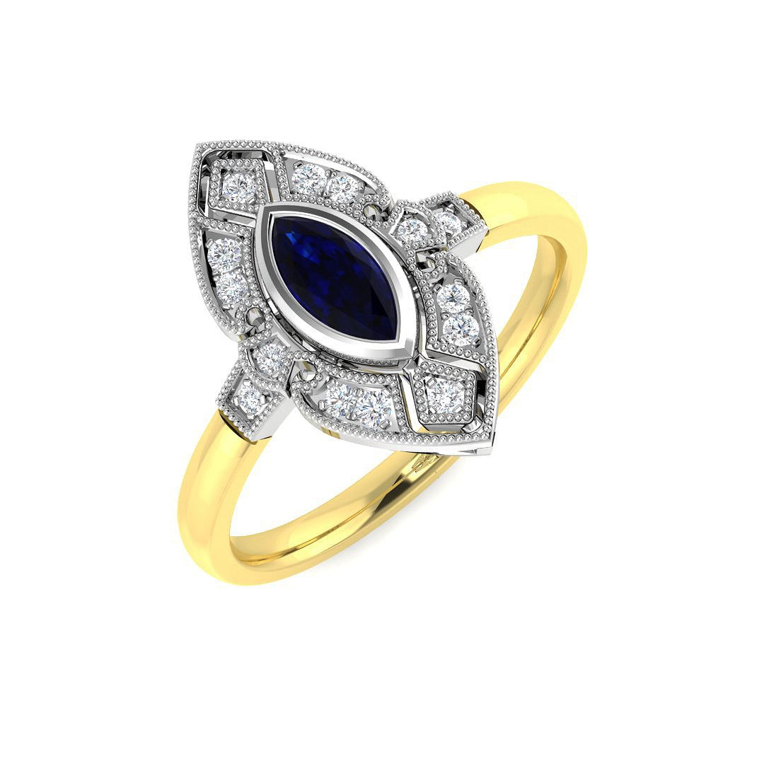 Diamond Barbek Blue Sapphire Ring in 10K/14K gold and platinum with certified lab-grown or natural diamonds