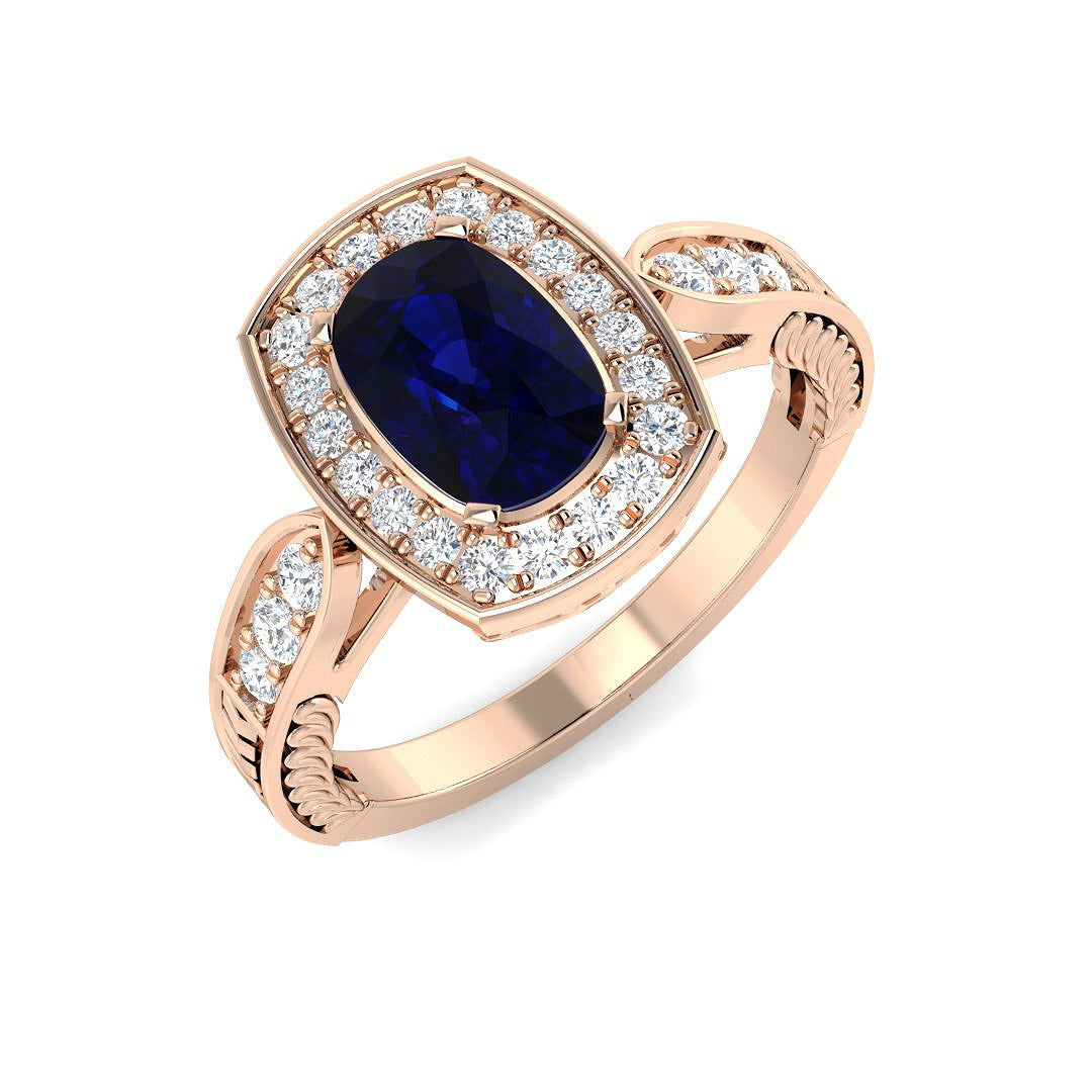 Diamond ktamforb Blue Sapphire Ring in 10K/14K gold and platinum with certified lab-grown or natural diamonds