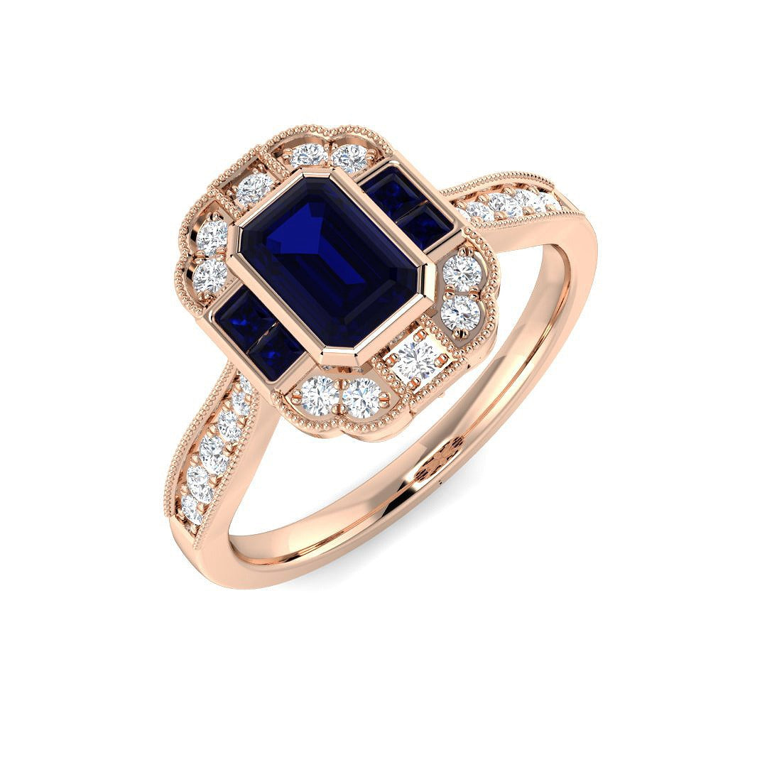 Diamond ktocktob Blue Sapphire Ring in 10K/14K gold and platinum with certified lab-grown or natural diamonds