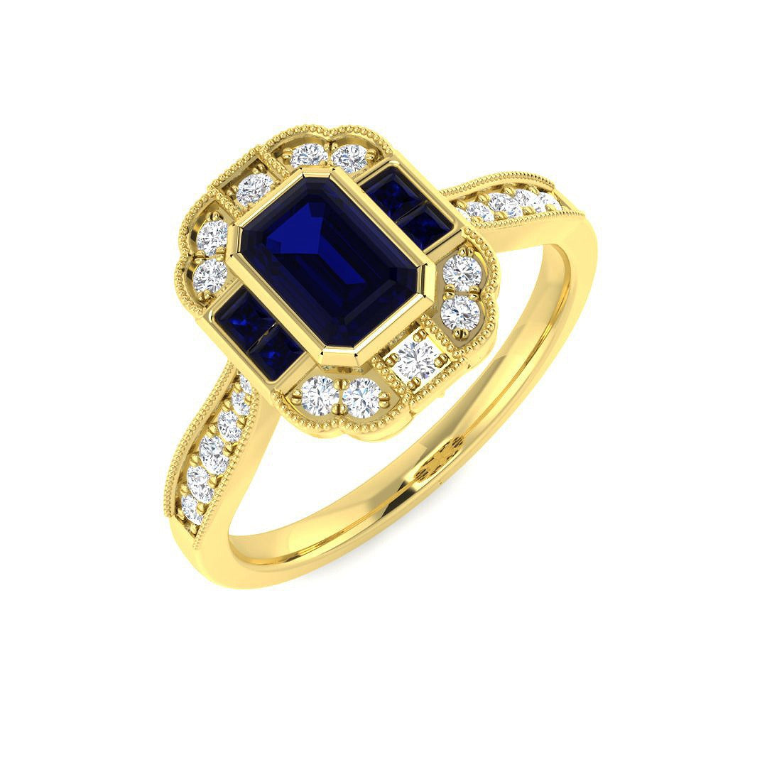 Diamond ktocktob Blue Sapphire Ring in 10K/14K gold and platinum with certified lab-grown or natural diamonds