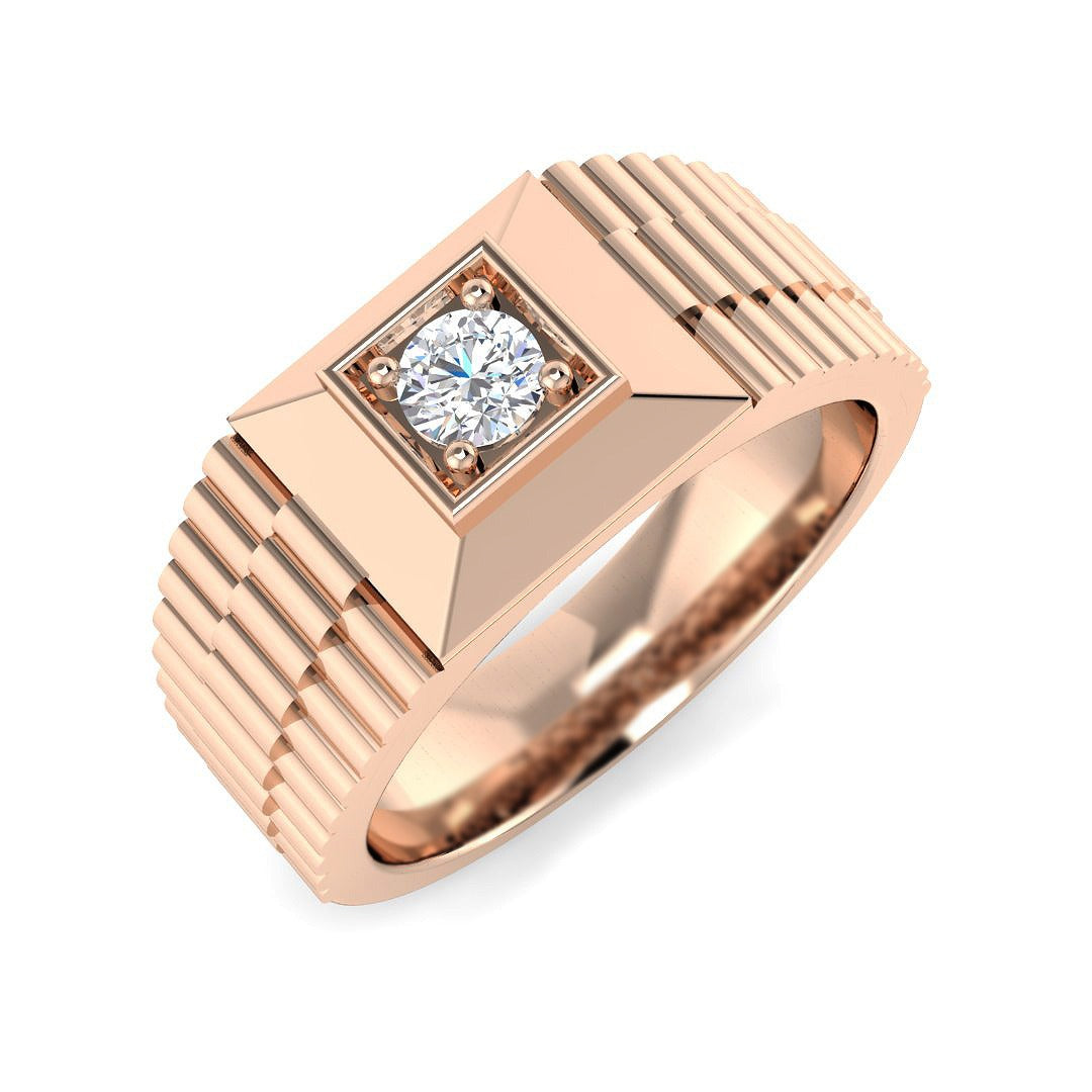 Classic Ribbed Diamond Signet Ring in 10K/14K gold and platinum with certified lab-grown or natural diamonds