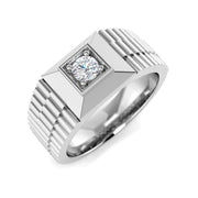Classic Ribbed Diamond Signet Ring in 10K/14K gold and platinum with certified lab-grown or natural diamonds