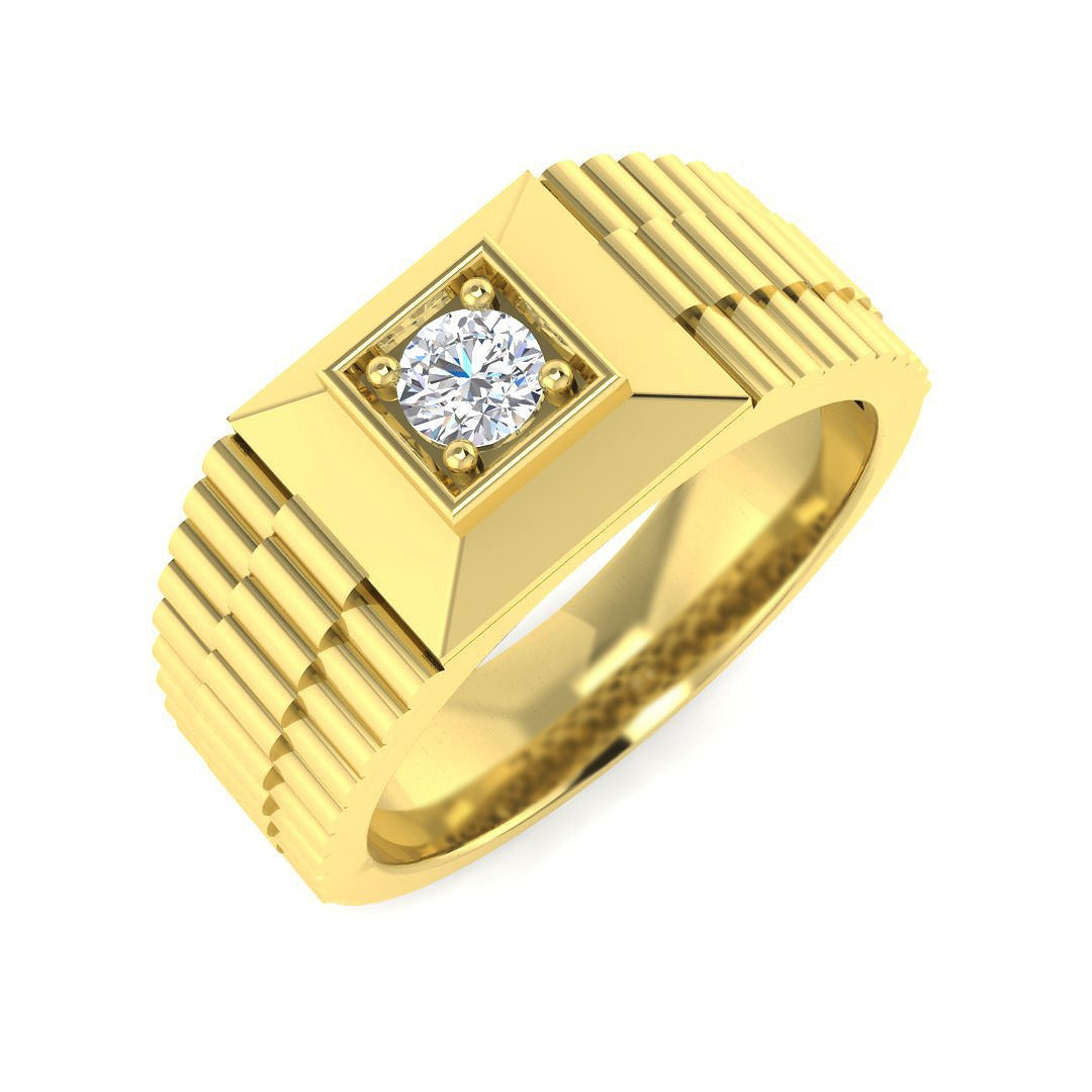 Classic Ribbed Diamond Signet Ring in 10K/14K gold and platinum with certified lab-grown or natural diamonds