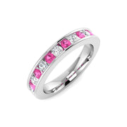 Pink Sapphire Half Eternity Ring with Round Diamond Channel Setting in 10K/14K gold and platinum with certified lab-grown or natural diamonds