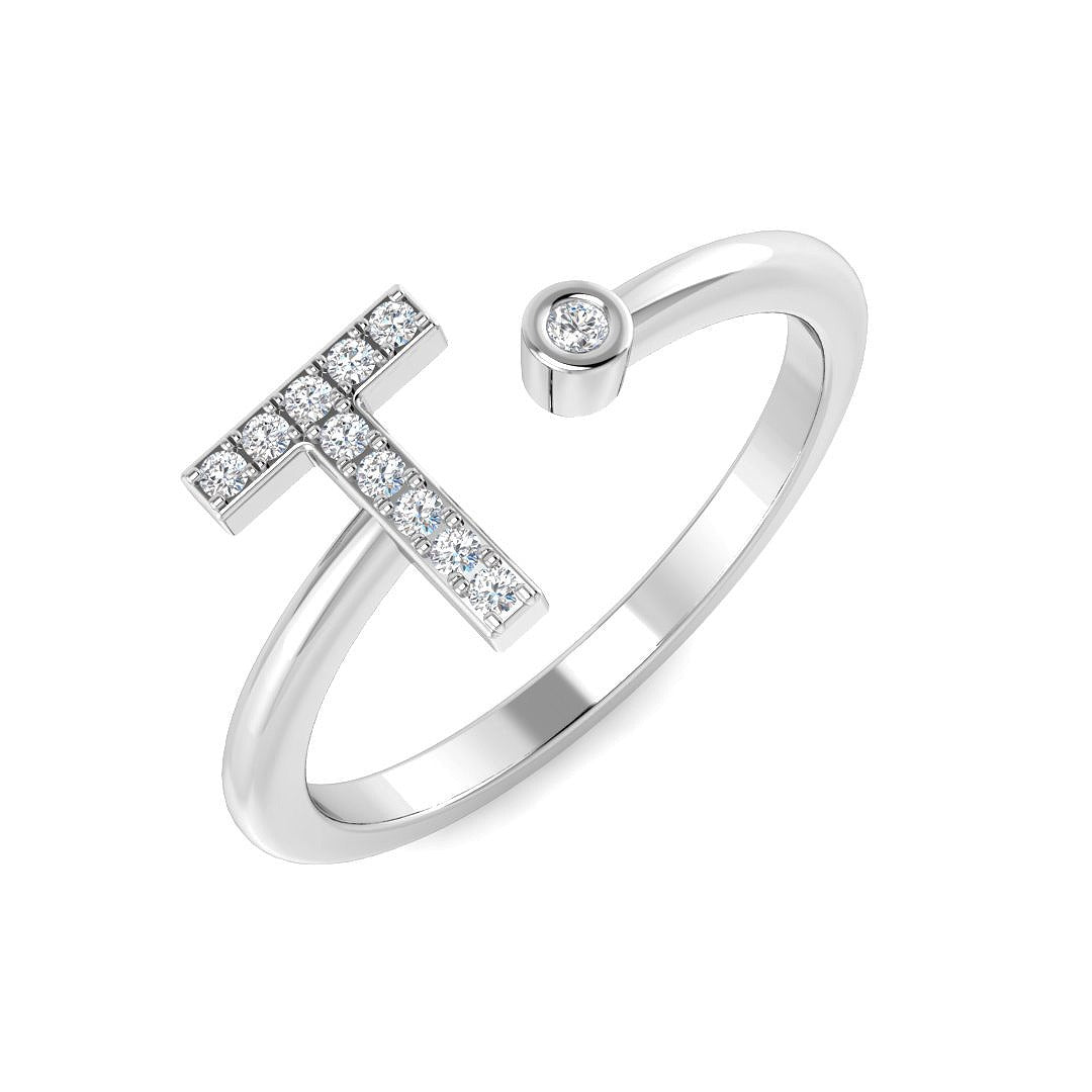 Initial T Diamond Ring in 10K/14K gold and platinum with certified lab-grown or natural diamonds