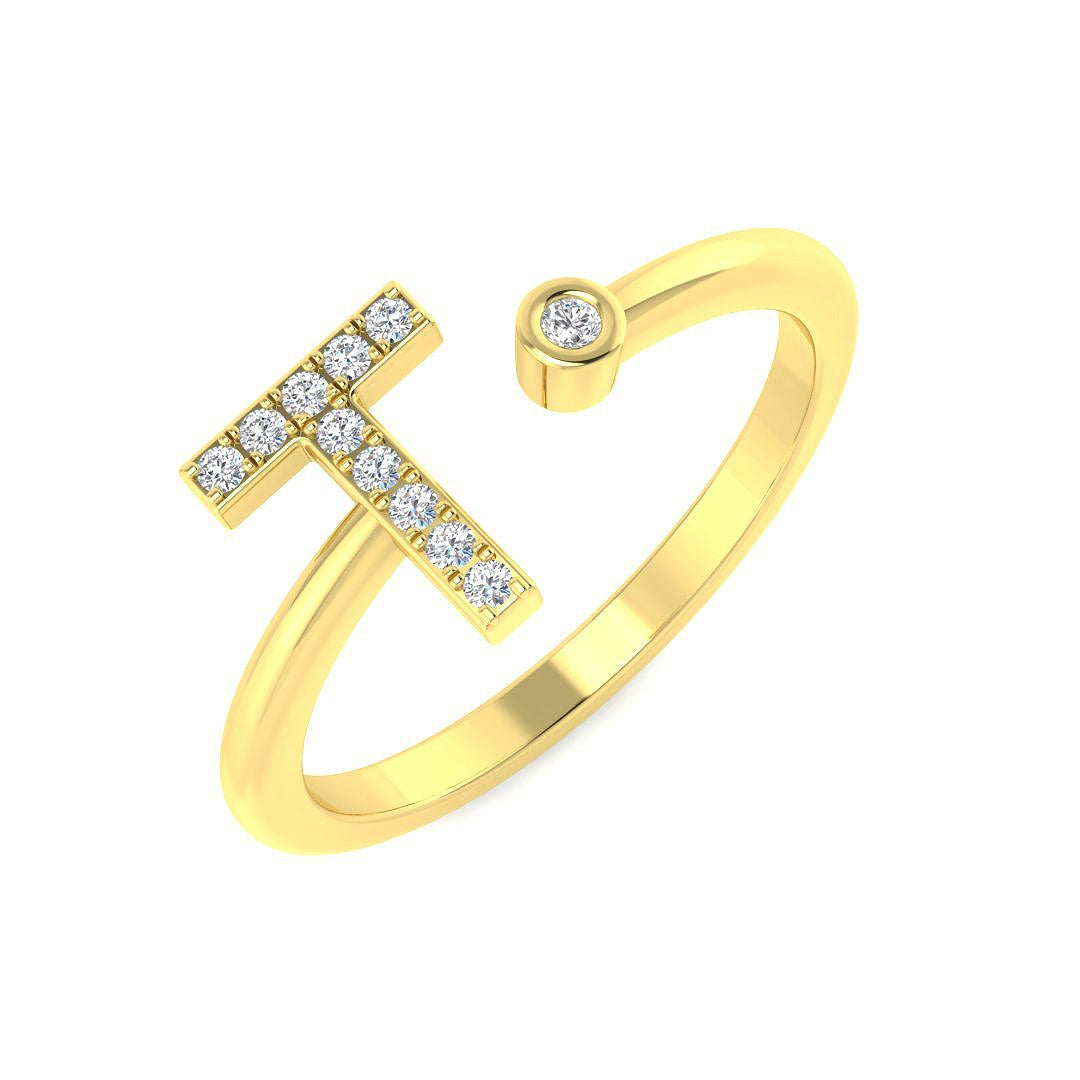 Initial T Diamond Ring in 10K/14K gold and platinum with certified lab-grown or natural diamonds