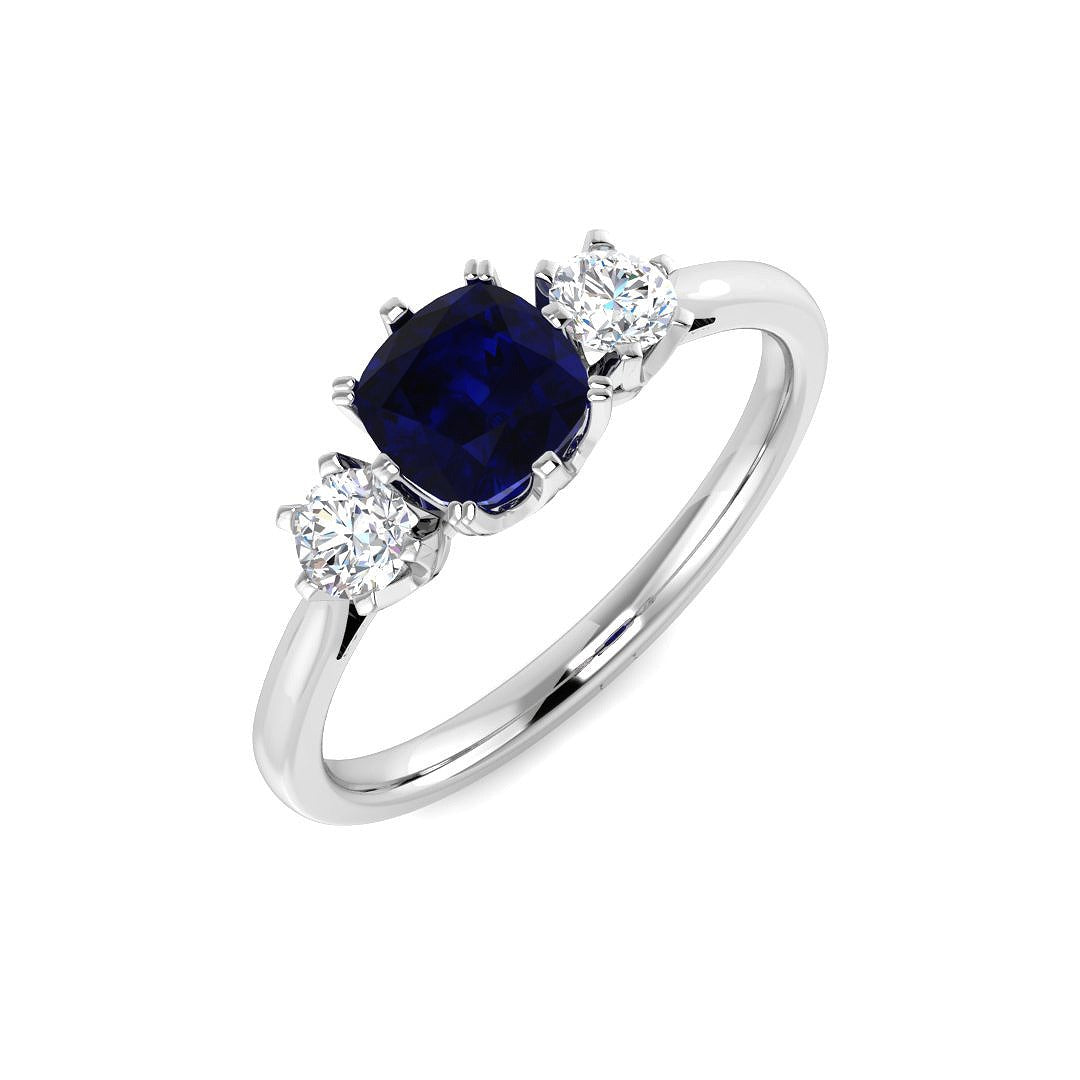 Diamond Gasakhiesk Blue Sapphire Ring in 10K/14K gold and platinum with certified lab-grown or natural diamonds