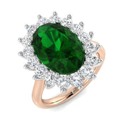 Oval Cut Emerald Diamond Halo Ring with Cluster Natural Diamonds in 10K/14K gold and platinum with certified lab-grown or natural diamonds