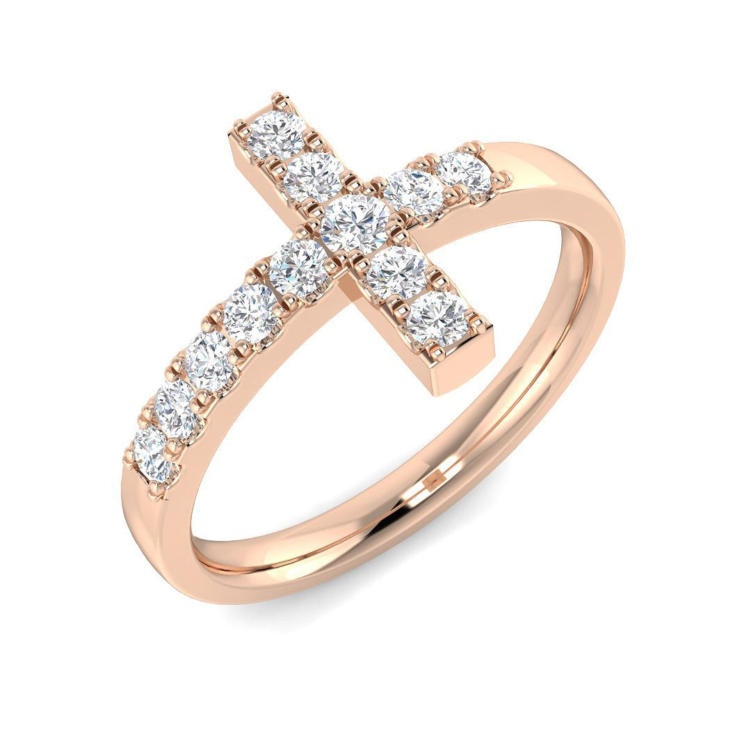 Sparkling Cross Diamond Ring in 10K/14K gold and platinum with certified lab-grown or natural diamonds