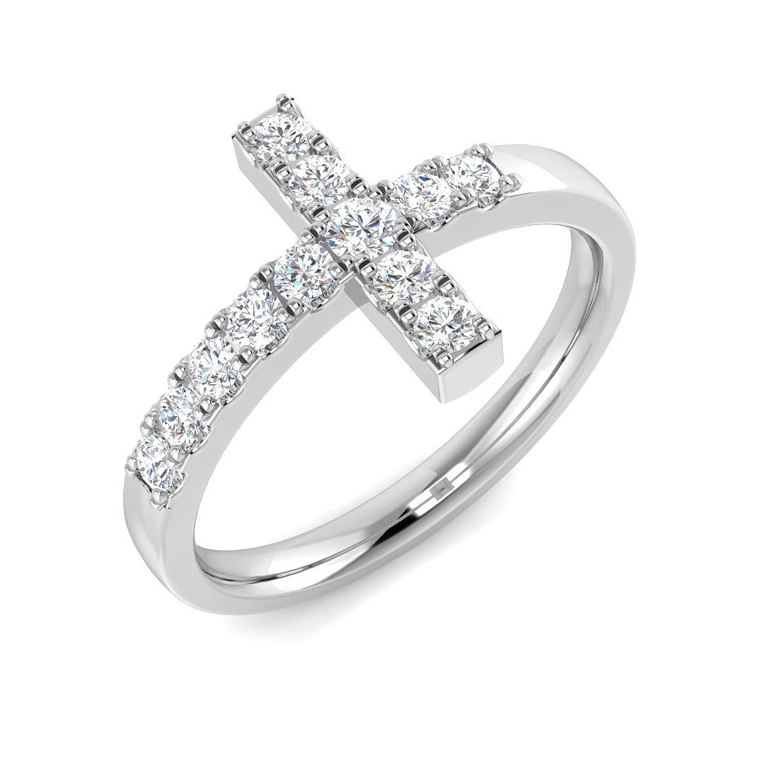 Sparkling Cross Diamond Ring in 10K/14K gold and platinum with certified lab-grown or natural diamonds