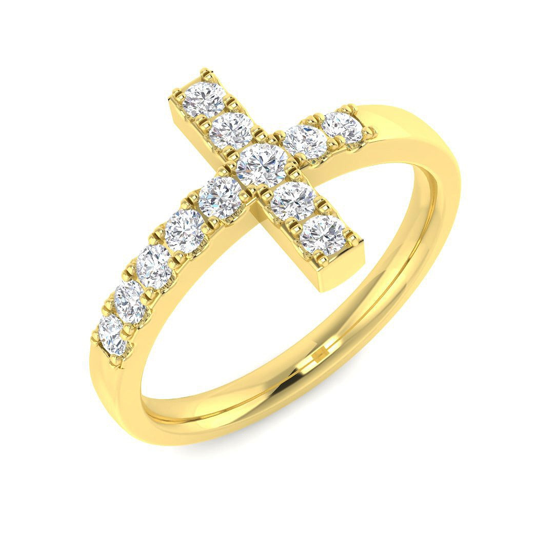 Sparkling Cross Diamond Ring in 10K/14K gold and platinum with certified lab-grown or natural diamonds