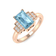 Baguette Cut Aquamarine Ring with Natural Round Pave Side Stones in 10K/14K gold and platinum with certified lab-grown or natural diamonds