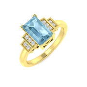 Baguette Cut Aquamarine Ring with Natural Round Pave Side Stones in 10K/14K gold and platinum with certified lab-grown or natural diamonds