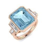 Emerald Cut Aquamarine Gemstone with Milgrain Baguette Diamonds in 10K/14K gold and platinum with certified lab-grown or natural diamonds