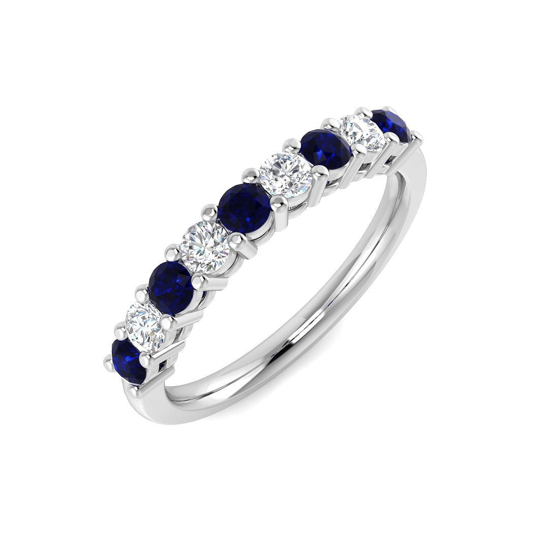 Alternating Blue Sapphire & Diamond Half Eternity Ring - UK Hallmarked in 10K/14K gold and platinum with certified lab-grown or natural diamonds