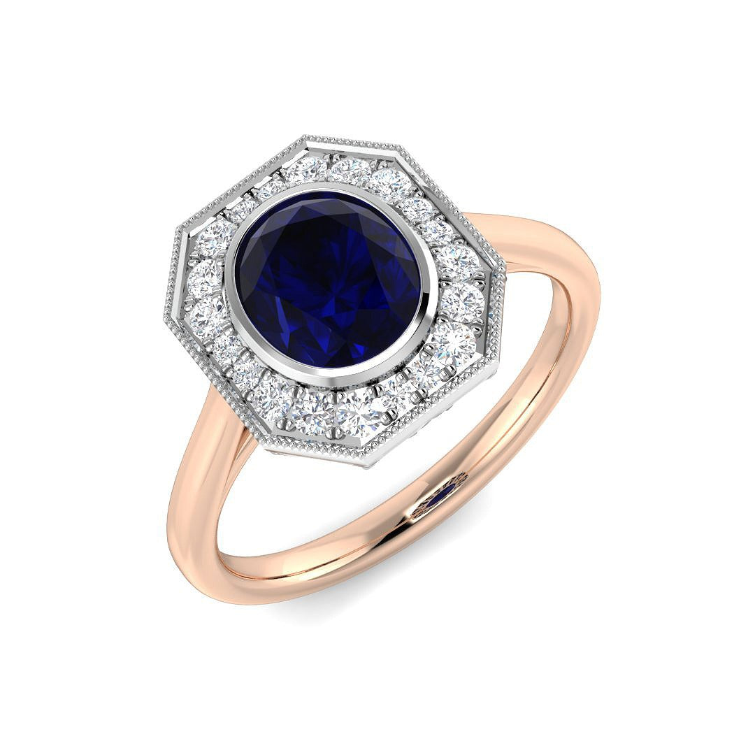 Diamond Barobk Blue Sapphire Ring in 10K/14K gold and platinum with certified lab-grown or natural diamonds