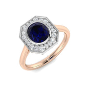 Diamond Barobk Blue Sapphire Ring in 10K/14K gold and platinum with certified lab-grown or natural diamonds