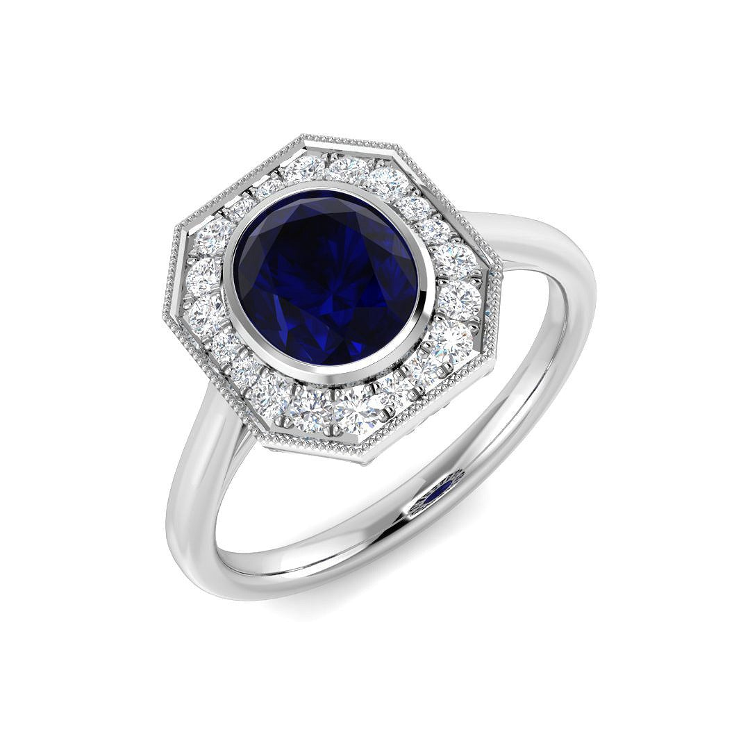 Diamond Barobk Blue Sapphire Ring in 10K/14K gold and platinum with certified lab-grown or natural diamonds