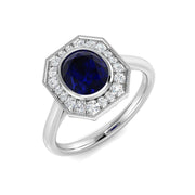 Diamond Barobk Blue Sapphire Ring in 10K/14K gold and platinum with certified lab-grown or natural diamonds