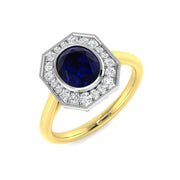 Diamond Barobk Blue Sapphire Ring in 10K/14K gold and platinum with certified lab-grown or natural diamonds