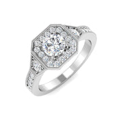 Hexagon Halo Diamond Engagement Ring 0.75ct in 10K/14K gold and platinum with certified lab-grown or natural diamonds