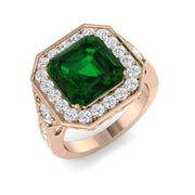 Green Emerald Halo Ring with Natural Diamond in 10K/14K gold and platinum with certified lab-grown or natural diamonds