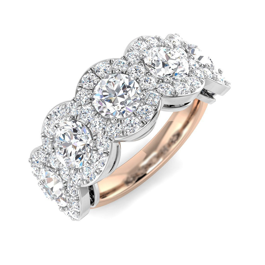 Five Stone Halo Diamond Ring 3.5ct in 10K/14K gold and platinum with certified lab-grown or natural diamonds