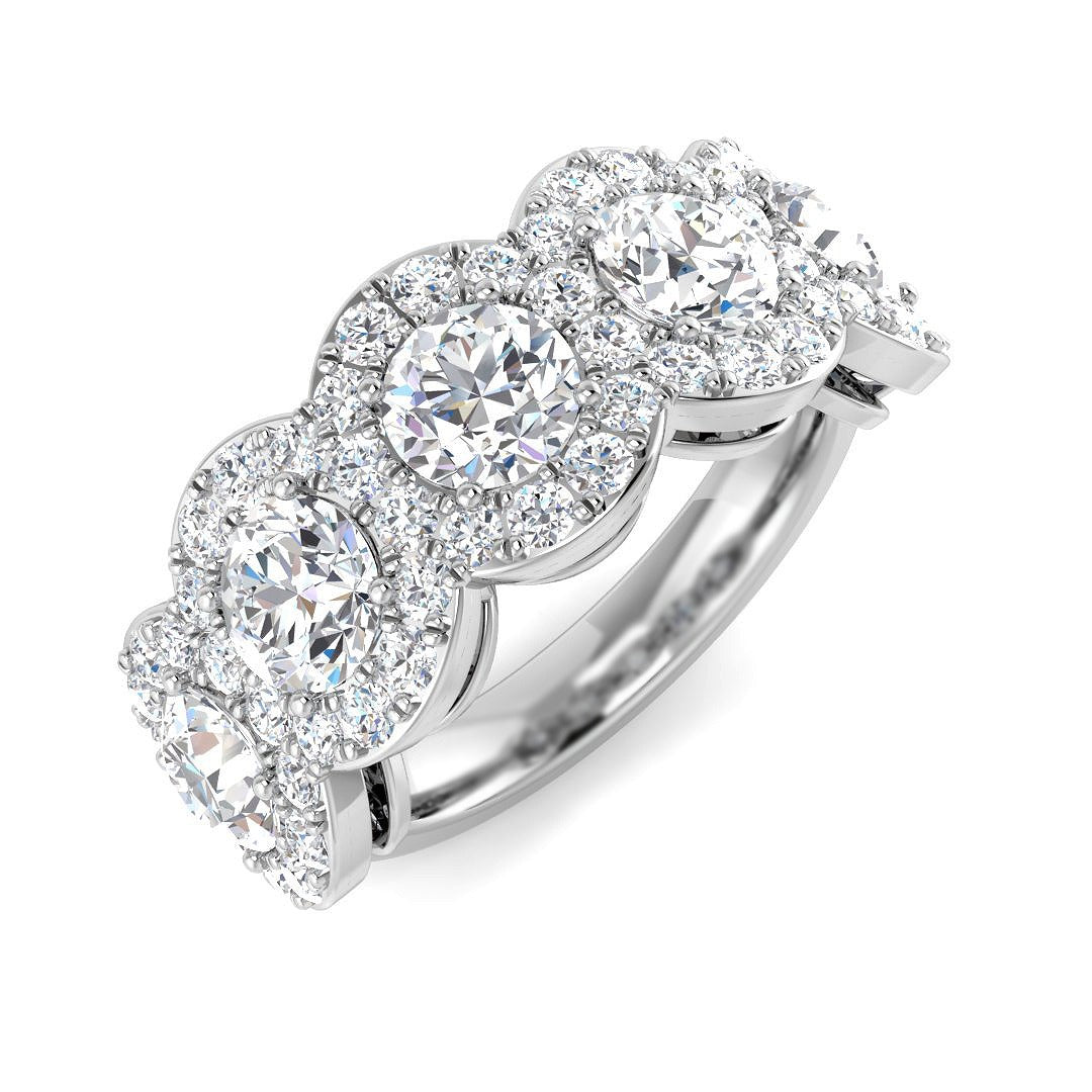 Five Stone Halo Diamond Ring 3.5ct in 10K/14K gold and platinum with certified lab-grown or natural diamonds